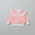 Baby girl lace navy collar long sleeve sweatshirt autumn child fashion striped casual tops Kid Cotton comfor all-match hoodies. 