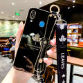 For Samsung Galaxy A30 A20 Back Cover with Lanyard + Wristband Fashion Shiny Maple Leaf Plating Bumper Stand Holder Case Camera Protection Soft Silicone Mobile Phone Cases. 