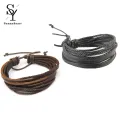 Sunny Fashion Unisex Multi-layer Faux Leather Braided Rope Bracelet Bangle Wrist Gift. 
