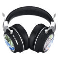 MH5 Wireless bluetooth 5.0 Headphone Foldable Pattern 3D Stereo TF Card AUX Headphone with Mic-Blue. 
