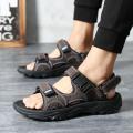 Vietnam Leather Sandals Men Beach Shoes2023New Summer Slippers Two-Way Black Sports Solid Color Casual Shoes. 