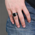 Men's Ring Black Cubic Zircon Fashion Finger Ring Simple Biker Classic Rings Mystic. 