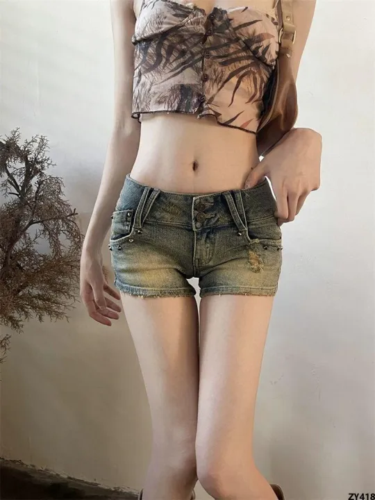 R%20Women's%20Small%20Low%20Waist%20Denim%20Washed%20Bag%20Pants%20Hip%20Hot%20Girl%20Summer%20Light%20Color%20Trendy%20High%20Street%20ins%20Super%20short%20shorts%20-%20Image%203