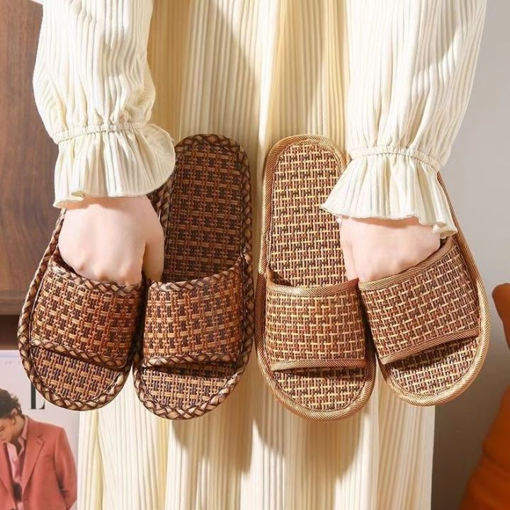 Summer Woven Lace Straw Slide Sandals, Breathable Non-Slip