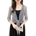 bellylady Women Mesh Blouse Solid Color Outer Sunscreen Clothes Cardigan Shawl Vests Sunshade Tops. 