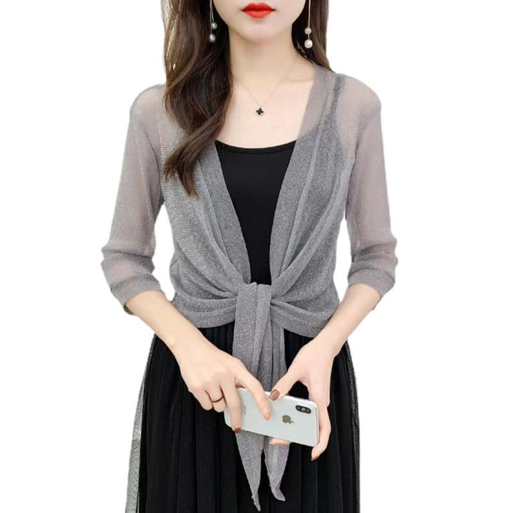 bellylady%20Women%20Mesh%20Blouse%20Solid%20Color%20Outer%20Sunscreen%20Clothes%20Cardigan%20Shawl%20Vests%20Sunshade%20Tops%20-%20Image%209