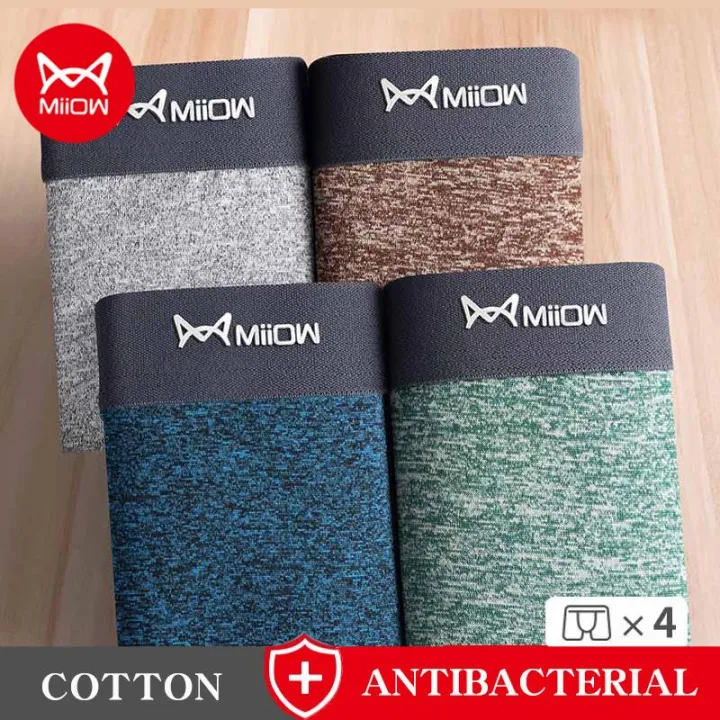 MiiOW 4Pcs Underwear Antibacterial Men Underwear  Shorts Breathable Male Panties Boxershorts Colorful Underpants Lingerie L-3XL