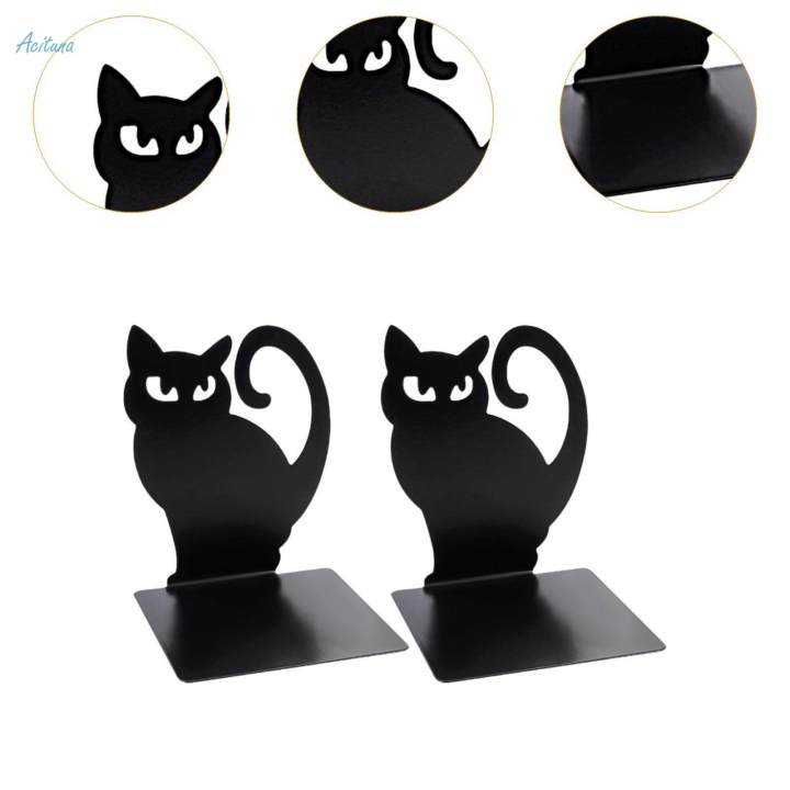 2Pcs Cat Bookends Cute Animal Book Organizer Nonskid Decorative Bookends Support for Shelves Desk