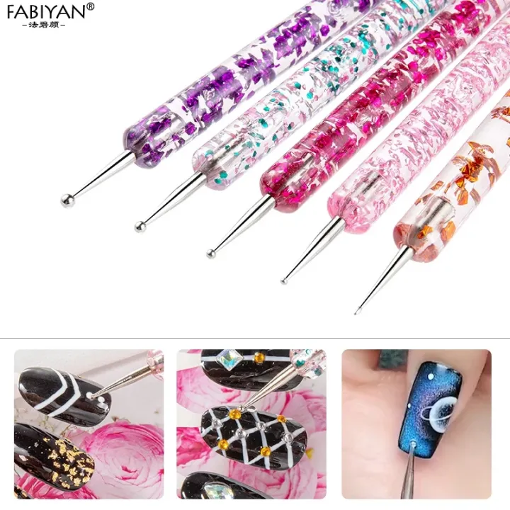 5Pcs%20Set%20UV%20Gel%20Painting%20Nail%20Art%20Dotting%20Pen%20Acrylic%20Handle%20Rhinestone%20Crystal%202%20Way%20Manicure%20Tools%20Kit%20-%20Image%202