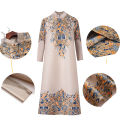 bellylady Women Cotton Improved Cheongsam Dress Vintage Printing Buckle Midi Skirt Loose Plus Size Chinese Style Stand Collar Dress. 