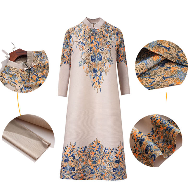 bellylady%20Women%20Cotton%20Improved%20Cheongsam%20Dress%20Vintage%20Printing%20Buckle%20Midi%20Skirt%20Loose%20Plus%20Size%20Chinese%20Style%20Stand%20Collar%20Dress%20-%20Image%208