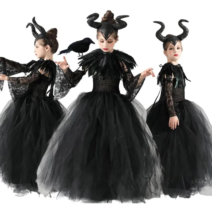 Halloween%20Costume%20Maleficent%20Tutu%20Dress%20For%20Girls%20Cosplay%20Evil%20Queen%20Black%20Mesh%20Princess%20Dress%20Kids%20Crow%20Wand%20Maleficent%20-%20Image%202