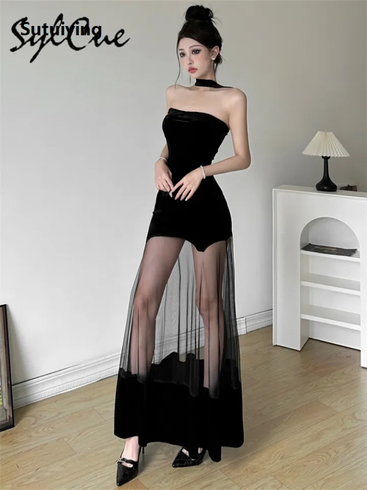 Sutuiying Fashion NIBBER Winter Party Black Mysterious Mature Beautiful Elegant Graceful Sweet Gentle Women'S Halter Tulle Stitching Dress | Daraz.lk Sutuiying Fashion NIBBER Winter Party Black Mysterious Mature Beautiful Elegant Graceful Sweet Gentle Women'S Halter Tulle Stitching Dress | Daraz.lk