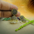 Small earing Traditional Ethnic Casual jimikki Earings Fancy Light Weight Sterling Gold Color Oxidized Jhumka Jhumki Earring for Women and Girls for Valentine gift ,, Party, Wedding, etc. 