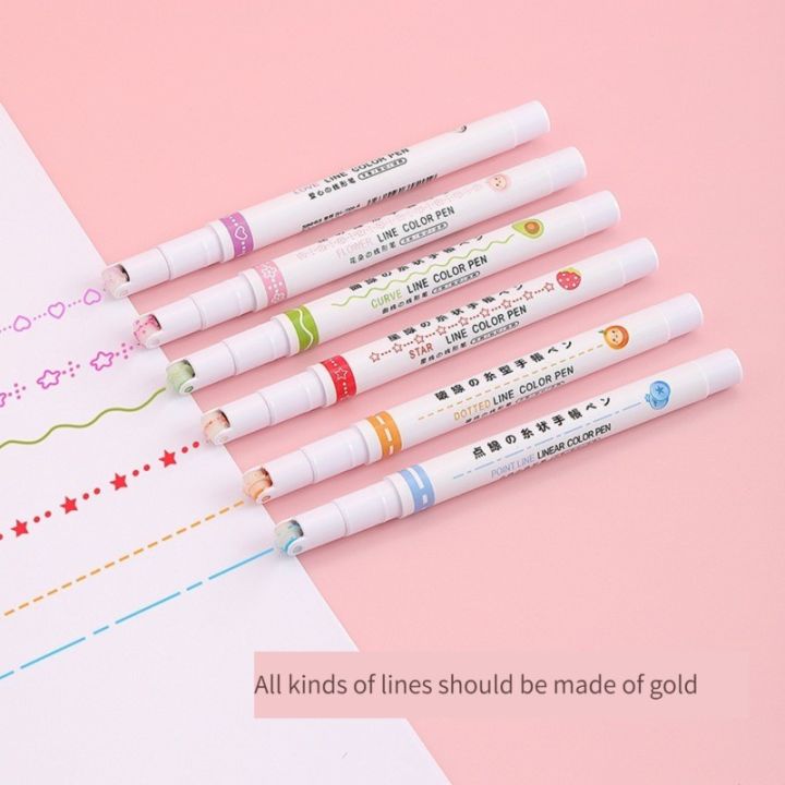 6Pcs/set%20Kawaii%20Flowers%20Line%20Shaped%20Highlighter%20Pens%20Roller%20Tip%20Curve%20Liner%20Marker%20for%20Writing%20Journaling%20Drawing%20Stationery%20-%20Image%202
