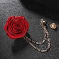 Bridegroom Wedding Corsage, Lapel Pin, Handmade Rose Flower Brooch, Fashion Groom Boutonniere Badge Tassel Chain for Men's Suit Prom Ceremony. 