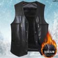 Leather Waistcoat Fleece-lined Thickened Middle-Aged and Elderly Men's Thermal Vest Leisure Vest Dad Wear Autumn and Winter Vest Men's Coat _. 