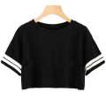 Black Women Crop T Shirt with Sleeve Two White Line Print | TT9064 , crop top for women. 