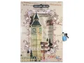 Notebook Diary Autograph Lockable 32k (13cmx19cm) Lock and Key System Colored Pages For Girls Cute Nostalgia Dream Famous Places Eiffel Tower Pissa Big Ben London Bridge Design. 