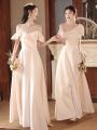 Bridesmaid Dress 2024 New Summer Champagne Satin Sisters Group Dress Women's Daily Style High Sense Niche. 