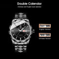 LouisWill Fashion Men Quartz Watches Double Calendar Men's Commercial Steel Strip Watches 30M Waterproof Luxury Business Wristwatches With Luminous for Outdoor Business Travel Exercise. 