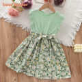 Bear Leader Girls Casual Dresses 2022 New Summer Kids Baby Flowers Print Green Party 4-7Y. 
