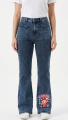 Womens Light Blue Acid-Wash Cute Print Denim Oversized Pants Stylish Fashion Jeans Box Pockets Jeans Bell Bottom Jeans Girls Denim Womens Classic Trendy Korean Denims Baggy Trouser High Waist Casual Ladies Pant Womens Pant Oversize Denim Cute Prints Denim. 