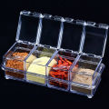 4 Pcs Crystal Seasoning Box with Spoons and Tray Acrylic Spice Container Plastic Spice Jar Set Spice Storage 4 Compartment Spice Jars with Cover and Spoon and tray for Kitchen. 