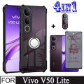 Vivo V50 Lite Shockproof Phone Case for Vivo V40 Lite Y04 Y19S 4in1 Camera Lens Glass Screen Protector and Mobile phone holder. 