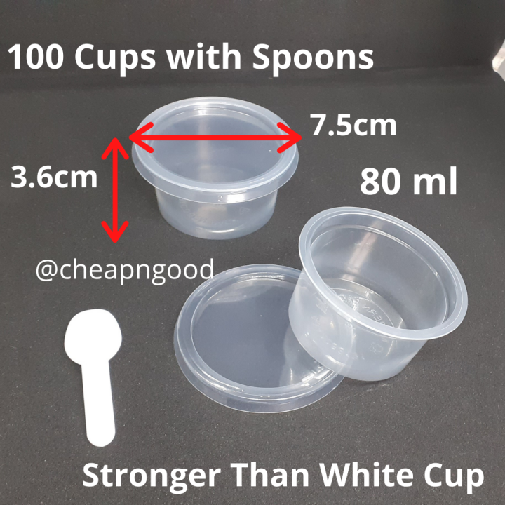 Mini Dessert Cup Yoghurt Cup Size with Lid + Spoons Set of 100 Cups CLEAR