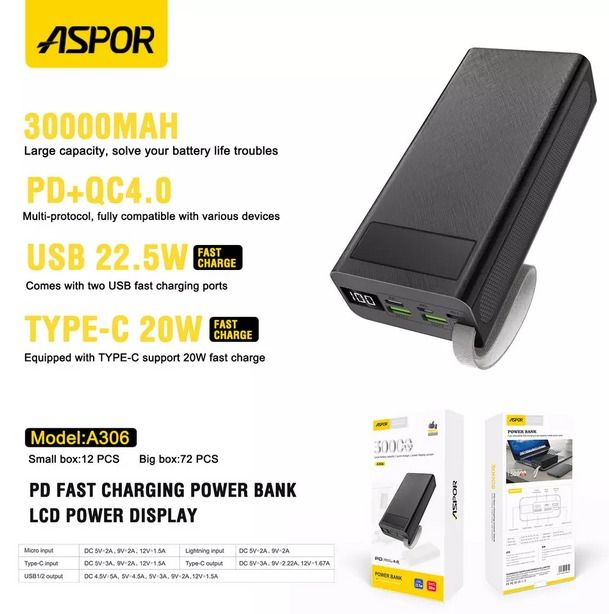 ASPOR%20A306%2030000mAh%20Power%20Bank%20LCD%20display%2022.5W%20and%2020W%20PD%20Hot%20Selling%20-%20Image%202