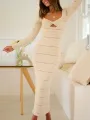 Women Long Sleeve Bodycon Dress Solid Color Sweetheart Neckline Hollow-Out Dress Spring Fall Party Club Long Dress. 