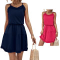 bellylady Women Summer Spaghetti Strap Dress Sleeveless Backless Solid Color Swing Mini Dresses A Line Short Dress. 