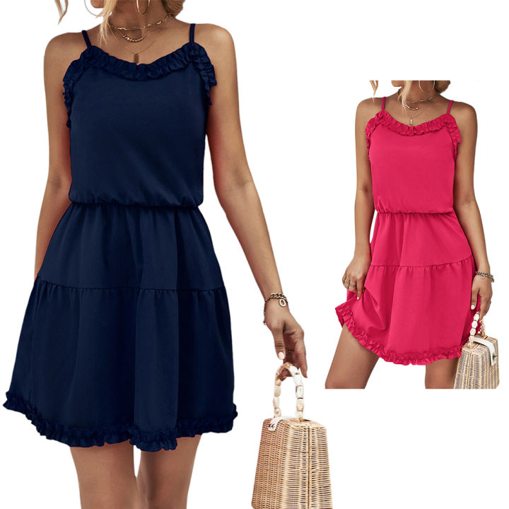 bellylady%20Women%20Summer%20Spaghetti%20Strap%20Dress%20Sleeveless%20Backless%20Solid%20Color%20Swing%20Mini%20Dresses%20A%20Line%20Short%20Dress%20-%20Image%204