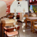 1Pair Simulation Pearl Long Earrings Love Heart Tassel Wedding Stud Earrings For Women Girl Fashion Korean Party Wedding Jewelry Gift. 