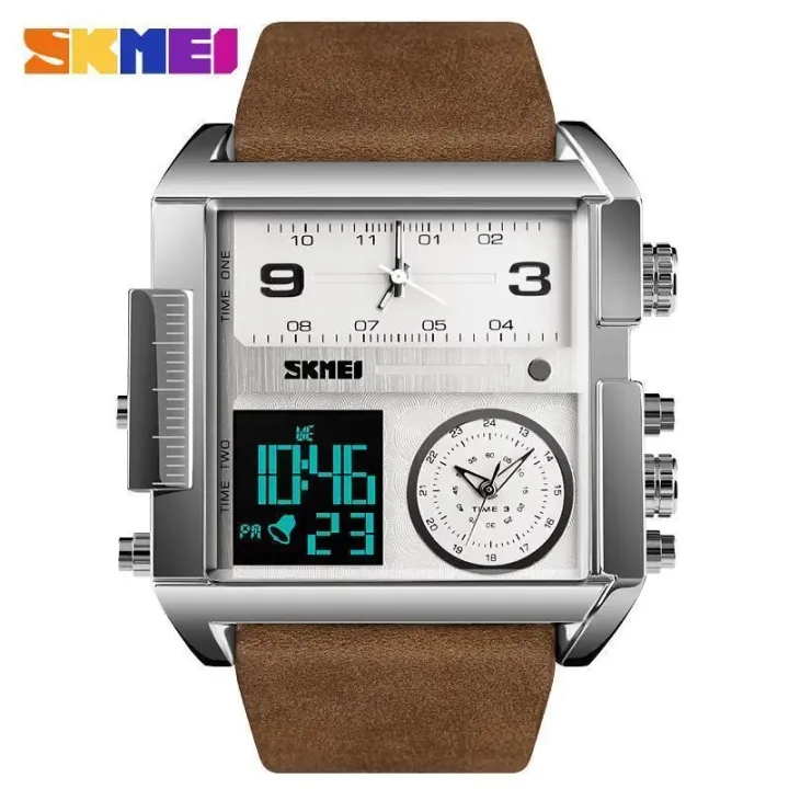 SKMEI Sports Leather Quartz Large Dial Waterproof Watches for Men 1391