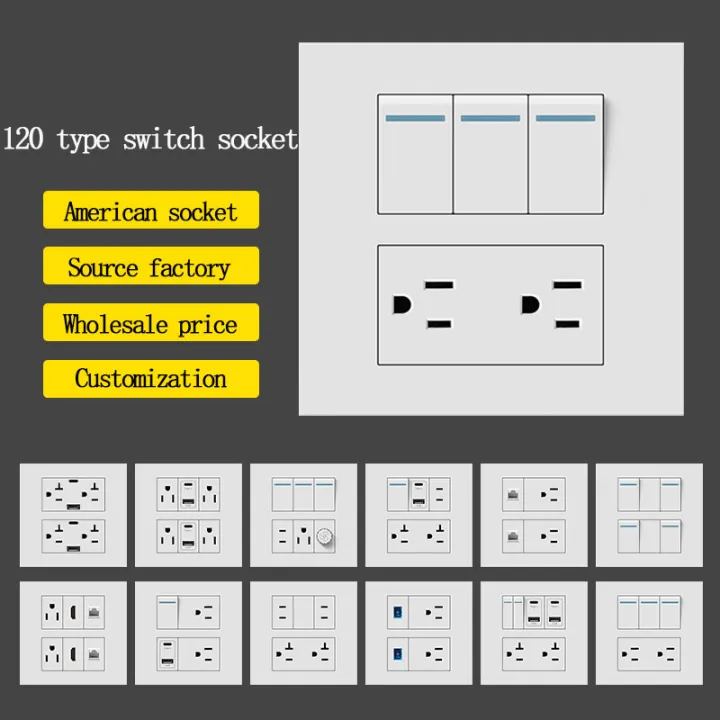 Opentype Switch Socket 120 Type American Standard Six-Hole Switch Socket USB Type-c Wall ...