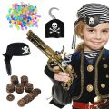 Pirate Theme Birthday Party Decor Pirate Hat Pirate Hook Plastic Coin Pirate Cosplay Props Realistic Toy Gun Gift For Kids. 