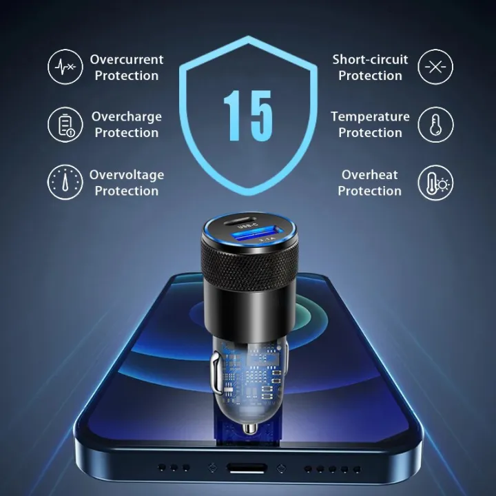 3.1A%2015W%20Car%20Charger%20USB+PD%20Aluminum%20Alloy%20Cigarette%20Lighter%20Adapter%20Mobile%20Fast%20Charger%20Car%20Auto%20Replacement%20Battery%20Charger%20-%20Image%205