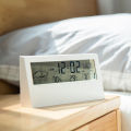 Japanese Simple Style Digital Alarm Clock Modern White Electronic Clock Temperature Humidity Clock Students Desktop Room Bedside Clock. 