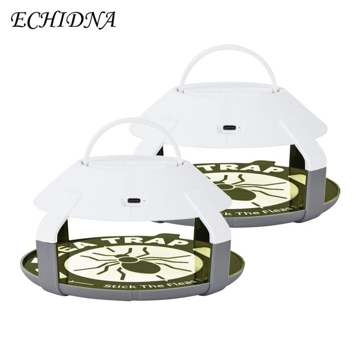 Indoor Flea Trap Usb Rechargeable Flea Trap with Led Light for Indoor Outdoor Use Effective Physical Flea Control Device with 4 Glue Boards Set of 2 Outdoor Flea Trap