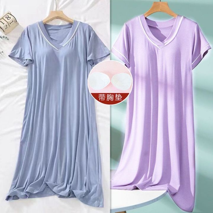 2023New%20Padded%20Nightdress%20Women's%20SummerVCollar%20Thin%20Bra-Free%20Loose%20Large%20Size%20Short%20Sleeve%20Home%20Wear%20-%20Image%206