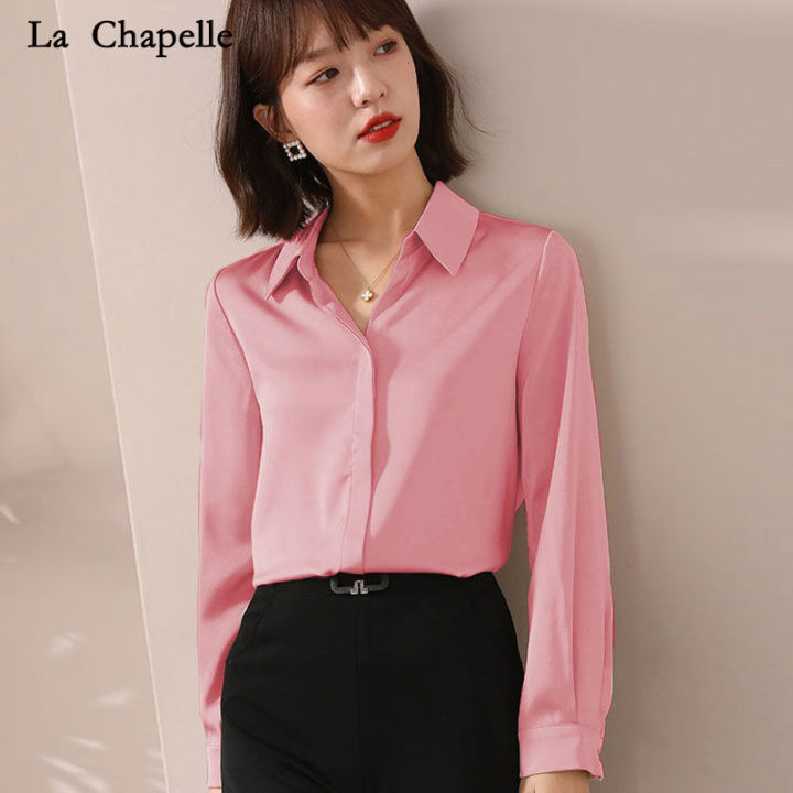 La%20Chabel%20Korean%20Style%20Satin%20White%20Shirt%20Women's%20Long%20Sleeve%202024%20Spring/Summer%20New%20Design%20Sense%20All-Matching%20Top%20-%20Image%203