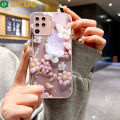 UCUC for OPPO F19 Pro A94 Cover Tempered Glass Golden Pearl Luxury Metallic Lens Phone Case. 