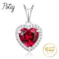 Potiy Heart Shape 3.6ct Created Ruby Pendant Necklace No Chain 925 Sterling Silver for Women Daily Wedding Party Jewelry. 