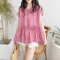 Thirteen Rows Breathable Baby Shirt Top Women's Summer Korean Style Loose Shirt Artistic Temperament Pure Color Skirt Slimming Thin Shirt. 