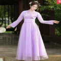 Women's Costume Improved Hanfu Fairy Elegant Ancient Style Chorus Dance Costume Cross Collar Waist Dress Full Set Summer. 