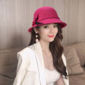 chunren Women's Jazz Cap Retro Winter Fedoras Bucket Hat Felt Hat Bowknot Trilby. 
