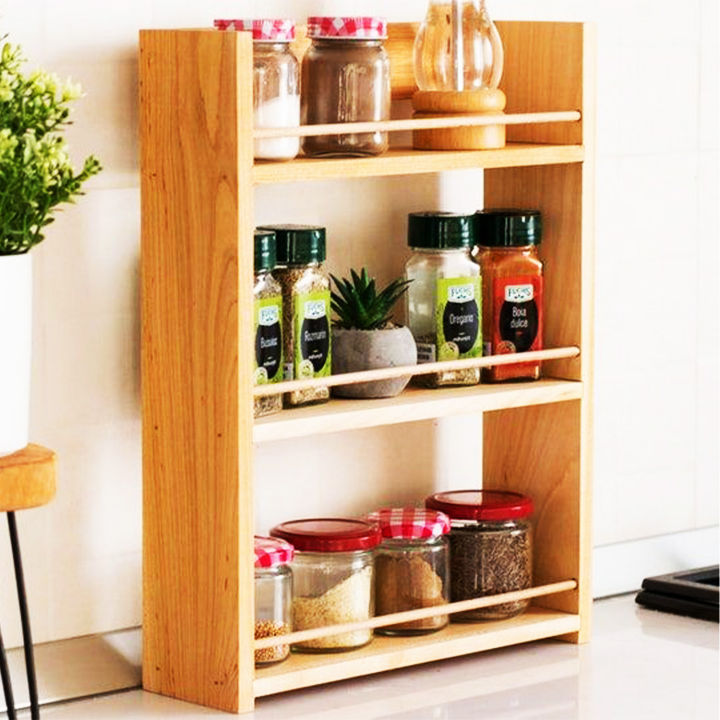 Mr Wood Stylish Wooden Spice Rack 3 Tier Modern Kitchen Rack Solid Wood Rack for Pantry Top Book Rack Daraz.lk