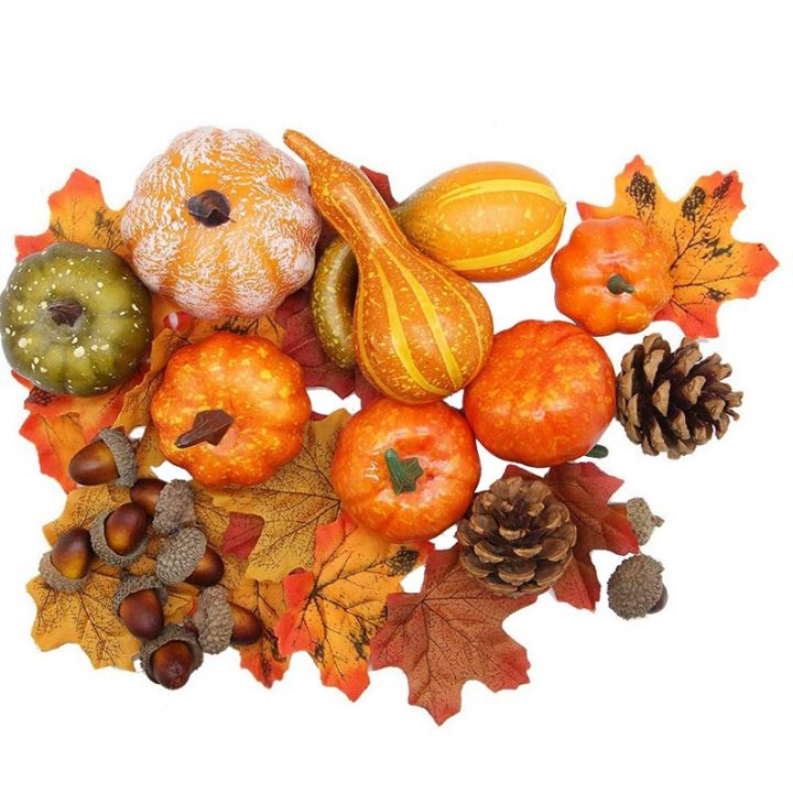 NYT Fake Artificial Mini Pumpkin Gourd Acorn Berries Maple Leaf Foam Pumpkin For 50Pcs Halloween Thanksgiving Decorations